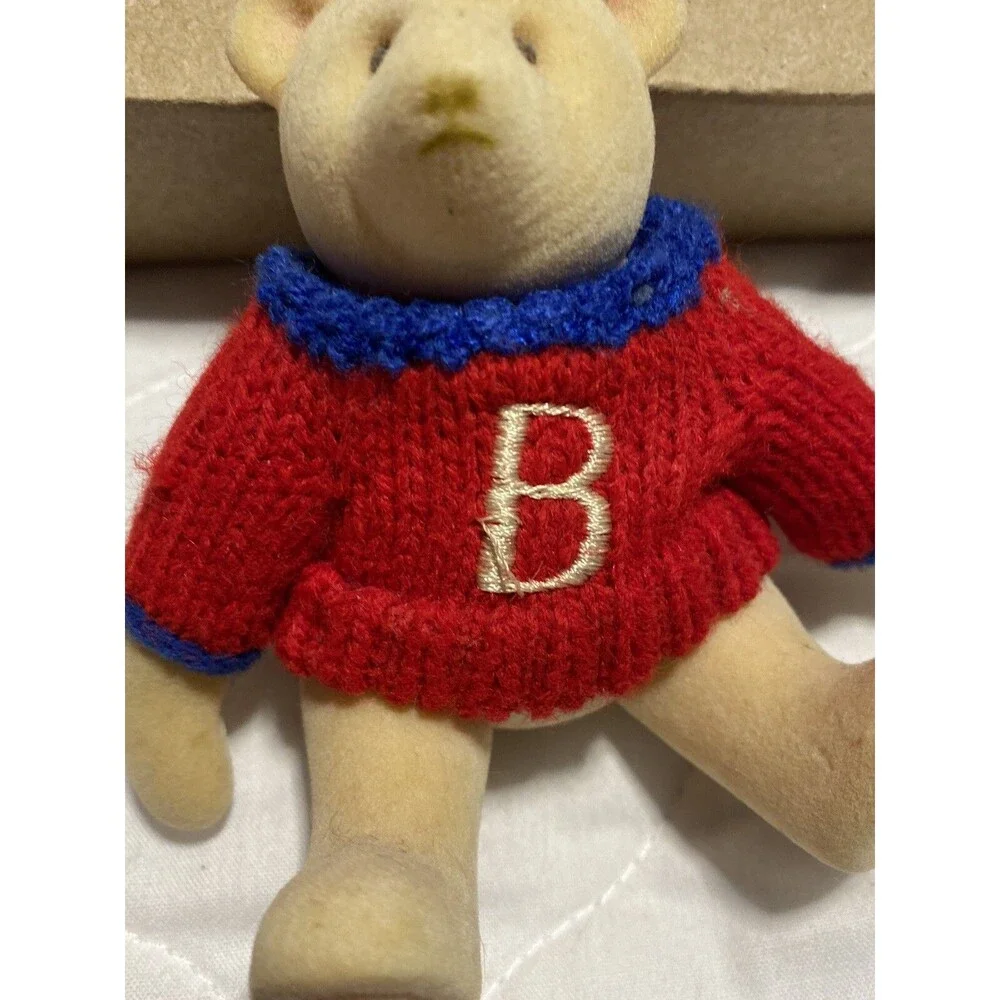 Gund Miniature Jointed Winter Teddy Bear “B” Red Sweater Vintage HTF